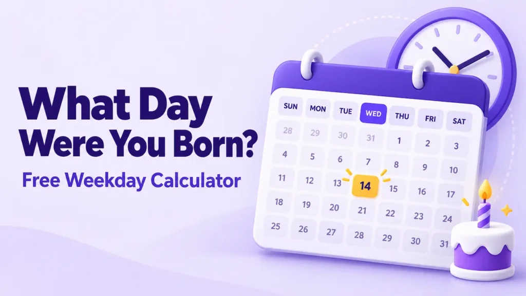 Calendar and clock graphic for the What Day Were You Born weekday calculator