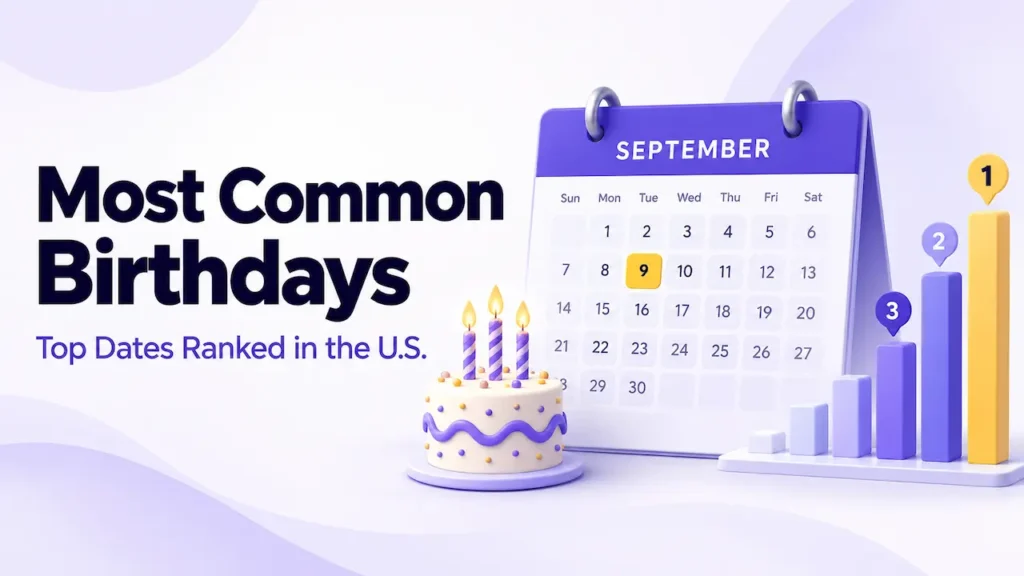Most common birthdays in the U.S. with September 9 highlighted on a calendar